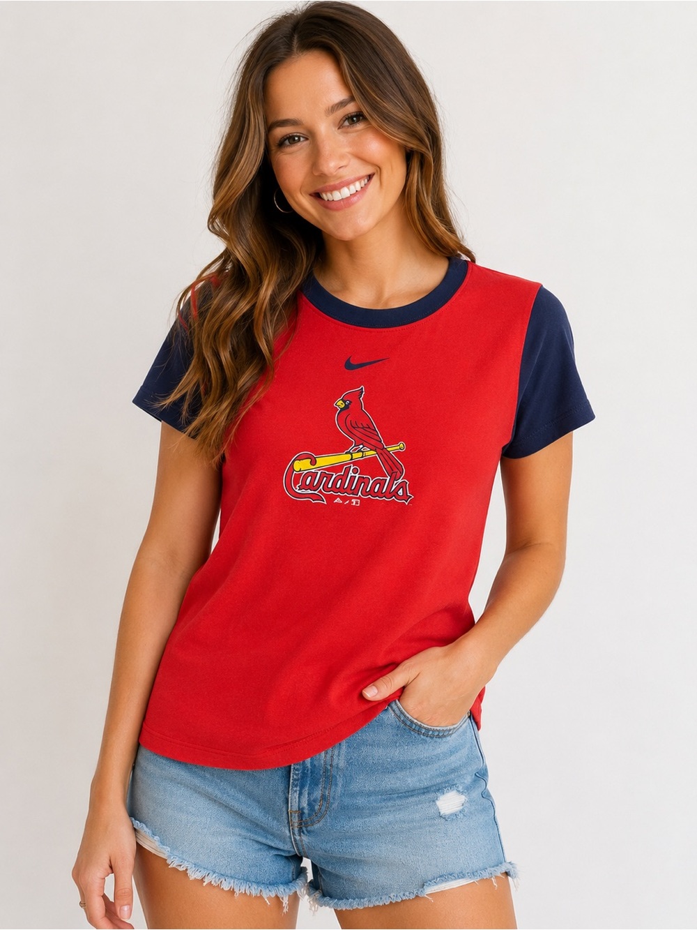 Nike Dri-FIT St. Louis Cardinals Women’s Red Navy Colorblock T-Shirt